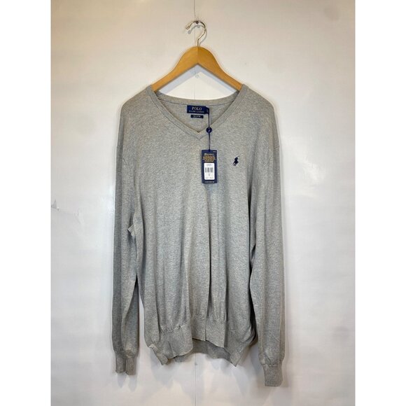 Polo Ralph Lauren Pima Cotton V Neck Pullover Sweater Andover Heather Gray XL - Picture 1 of 5